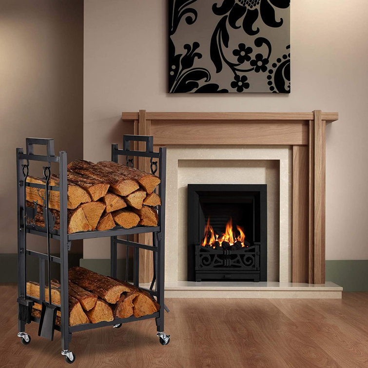 Grepatio HeavyDuty Decorative Firewood Log Rack Black PowderCoated